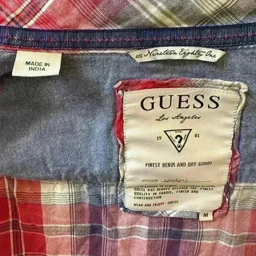 Guess Jeans Men's Clyde Plaid Button Pocket Shirt Long Sleeve Check Blue Size M - Picture 6 of 8